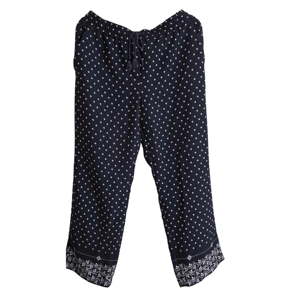 Ann Taylor LOFT Women's Medium Blue White‎ Print Cropped Pants Drawstring